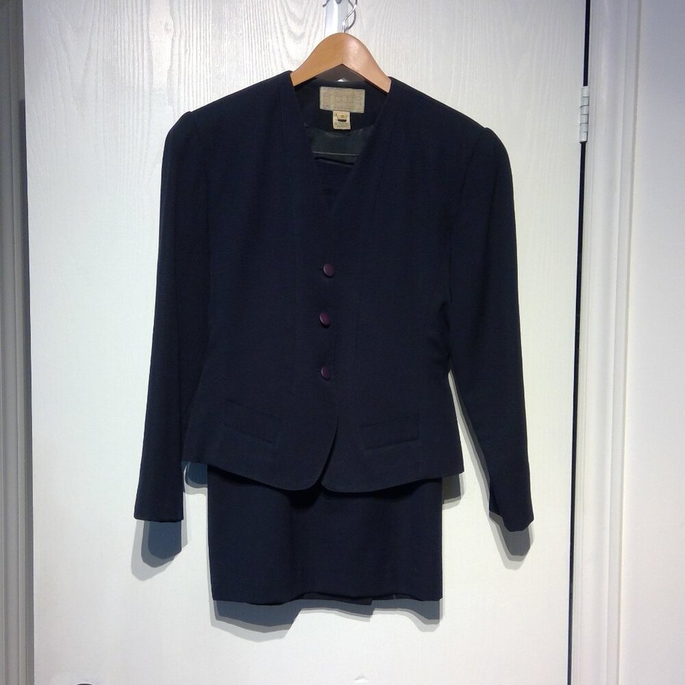 VTG 2PC Women's Navy Blue Business Suit Jacket Size 12* & Skirt Size 10* Save $